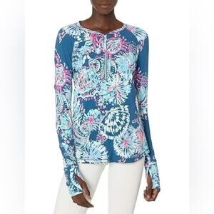 Lilly Pulitzer Delaynee Rashguard Gypsea Girl UPF 50+ Half Zip Swim Shirt Sz M